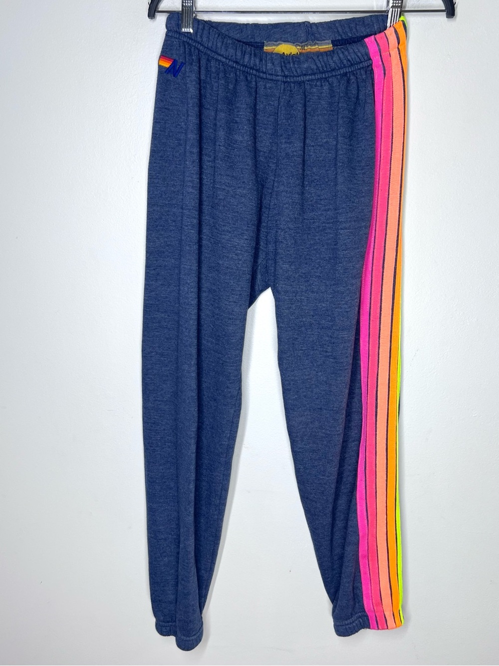 Aviator Nation 5 stripe Blue Neon sweatpants Sz M - Picture 2 of 6